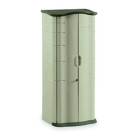 Rubbermaid Commercial FG374901OLVSS 17 cu ft Resin Vertical Outdoor Storage Shed, Sandstone