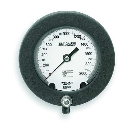 Ashcroft 45-1082PS 02L 2000 Test Pressure Gauge, 0 to 2,000 psi, 4 1/2 in Dial, 1/4 in NPT, Bottom Location