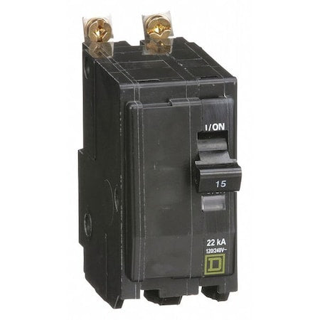 Square D QOB215VH Miniature Circuit Breaker, QO Series, 15A, 2 Pole, 120/240V AC, 22kA at 120/240V AC