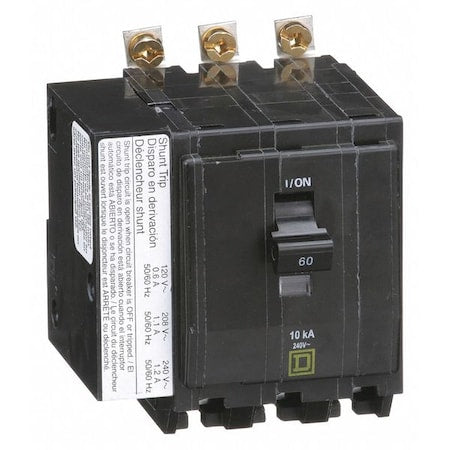 Square D QOB3601021 Miniature Circuit Breaker, QO Series, 60A, 3 Pole, 120/240V AC, 10kA at 120/240V AC