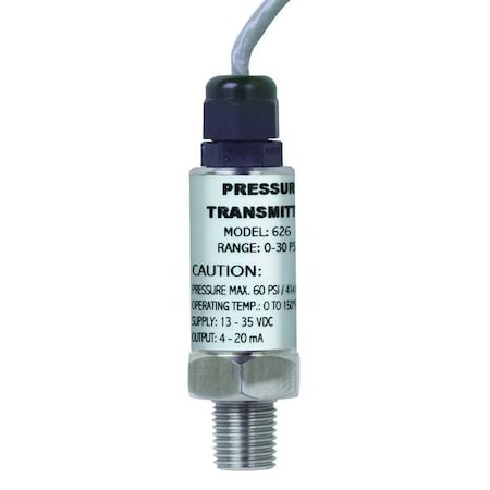 Dwyer Instruments 626-08-GH-P1-E1-S1 Pressure Transmitter, 0-30 psi, 36 In Lead