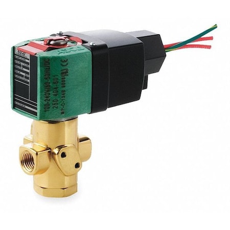 Asco 8320R172 100-240 Solenoid Valve, 3-Way, 2-Position, Configurable, 1/4 in Pipe Size, 100/240V AC, Direct Mount, Brass