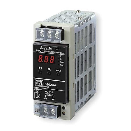 Omron S8VS-09024A DC Power Supply, 100/240V AC, 24V DC, 90 W, 3.75 A, DIN Rail