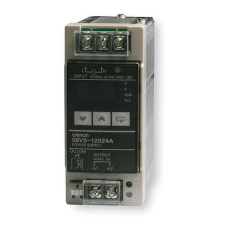 Omron S8VS-12024A DC Power Supply, 100/240V AC, 24V DC, 120 W, 5 A, DIN Rail