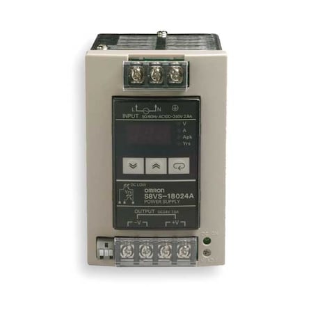 Omron S8VS-18024A DC Power Supply, 100/240V AC, 24V DC, 180 W, 7.5 A, DIN Rail