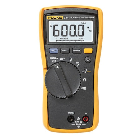 Fluke FLUKE-114/CWG Digital Multimeter, 600 V Max DC, 0 V Max AC, TRMS, 6,000 Instrument Counts, Backlit LCD