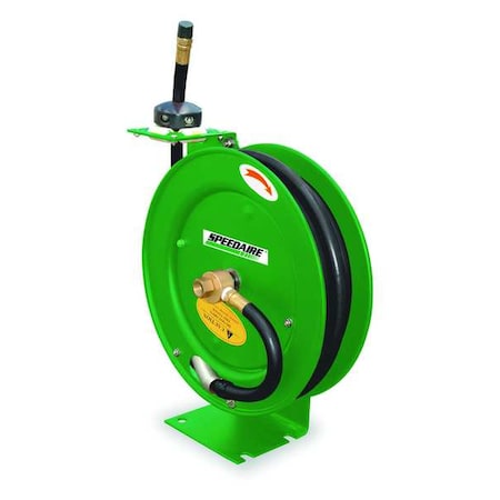 Speedaire 2CUA3 Spring Return Hose Reel, 1/4 in Hose Diameter, 50 ft Length, 300 psi Max. Pressure, Brass, Green