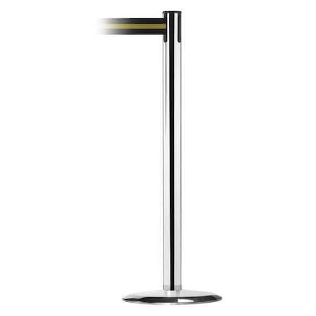 Tensabarrier 889U-1P-1P-MAX-NO-S4X-C Barrier Post with Belt, 13 ft Length, 38 in Post Height, No Legend, Polished chrome