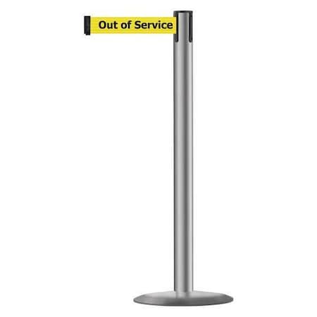 Tensabarrier 889U-3P-3P-MAX-NO-YEX-C Barrier Post with Belt, 13 ft Length, 38 in Post Height, Out of Service, Polished