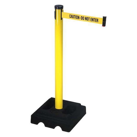 Retracta-Belt 302YA-CAU Barrier Post with Belt, Yellow, 10 ft Length, 40 in Post Height, Caution Do Not Enter, Yellow