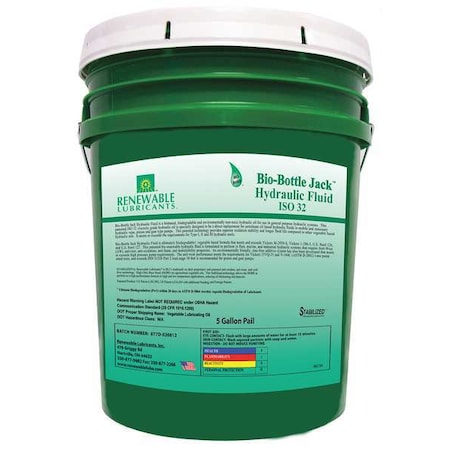 Renewable Lubricants 81634 5 gal Pail, Hydraulic Oil, 32 ISO Viscosity, Not Specified SAE