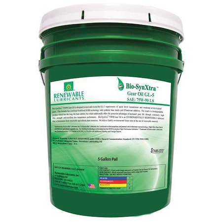 Renewable Lubricants 82124 Gear Oil, 5 gal Sz, Light Golden