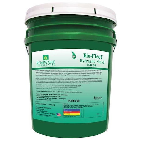 Renewable Lubricants 80844 5 gal Pail, Hydraulic Oil, 68 ISO Viscosity, Not Specified SAE