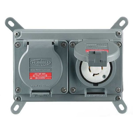 Hubbell Wiring Device-Kellems MCWF2120 Watertight Duplex Receptacle, L16-30R, 30 A, 480V AC, Three Phase, 3 Pole, Flush