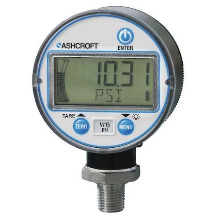Ashcroft DG2551N1NAM02L30#- Digital Industrial Pressure Gauge, 0 to 30 psi, 2 1/2 in Dial, 1/4 in NPT, Bottom Location