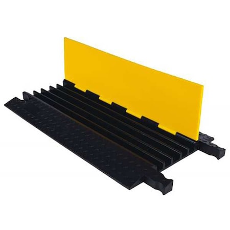 Yellow Jacket YJ5-125-Y/B Cable Protector, 1-7/8 in H, 3 ft L, 19-3/4 in W, 5 Channel, Polyurethane, Black, Yellow
