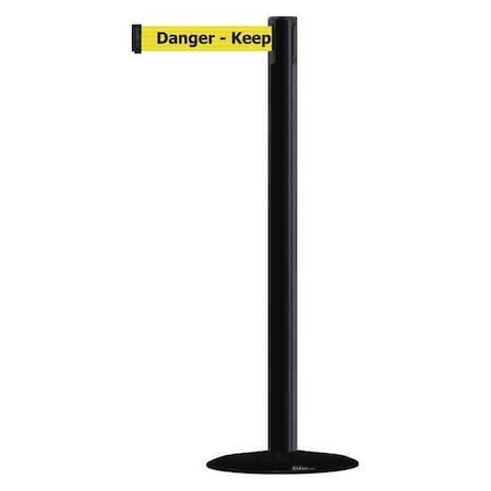 Tensabarrier MARINEPOST-33-MAX-NO-YDX-C Barrier Post with Belt, Black, 13 ft Length, 38 in Post Height, Danger Keep Out