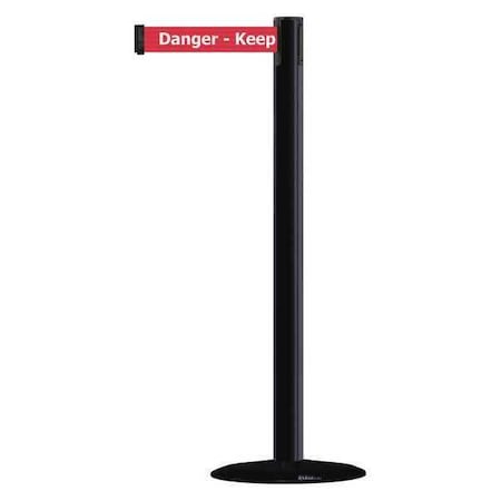 Tensabarrier MARINEPOST-33-STD-NO-RHX-C Barrier Post with Belt, Black, 7 1/2 ft Length, 38 in Post Height, Danger Keep Out