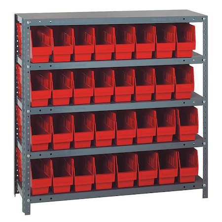 Quantum Storage Systems 1239-201RD Steel Bin Shelving, 12 in D x 39 in H x 36 in W, 5 Shelves, Red