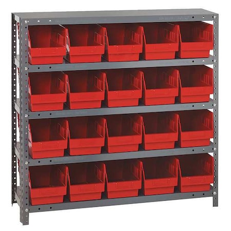 Quantum Storage Systems 1239-202RD Steel Bin Shelving, 12 in D x 39 in H x 36 in W, 5 Shelves, Red