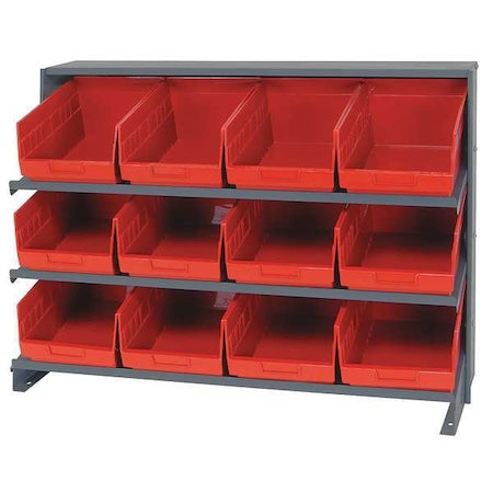 Quantum Storage Systems QPRHA-207RD Steel Bench Pick Rack, 12 in D x 27 in H x 36 in W, 3 Shelves, Red