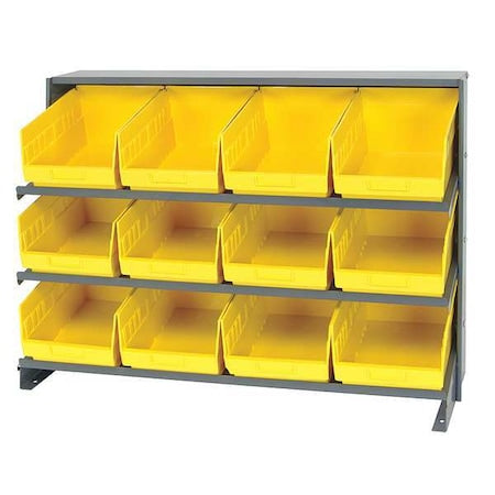 Quantum Storage Systems QPRHA-207YL Steel Bench Pick Rack, 12 in D x 27 in H x 36 in W, 3 Shelves, Yellow