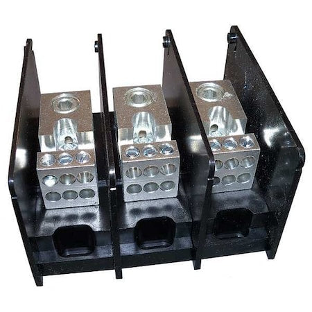 Mersen MPDB67663 Power Distribution Block, Open, 3 Pole, 310 A Copper, 1,000 V AC/DC, Screw