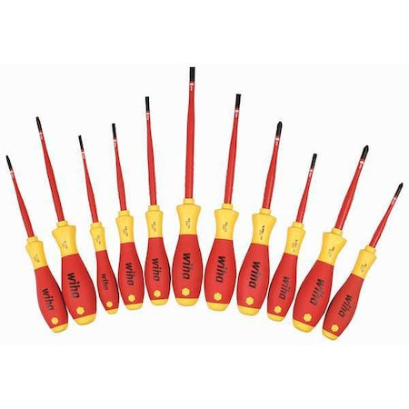 Wiha 32198 Insulated Screwdriver Set, Slotted/Phillips, Square, 11 pcs