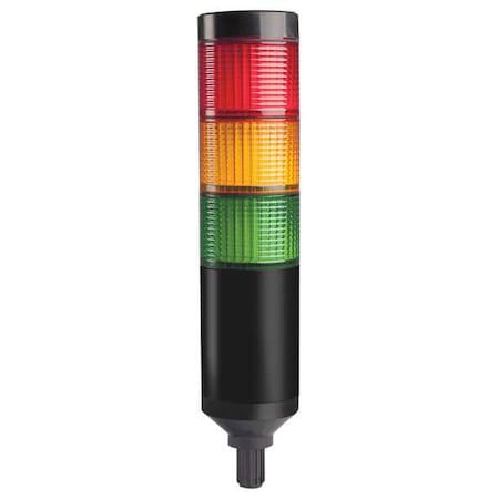 DAYTON 26ZT23 Tower Light Assembly, Red, Yellow, Green, 24V AC/DC, 80 FPM, 56 mm Dia., Support Tube