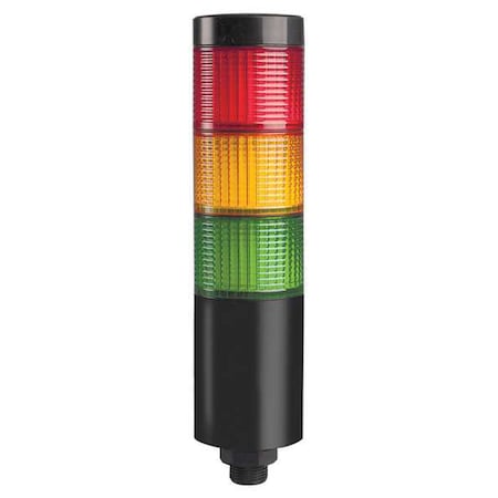 DAYTON 26ZT36 Tower Light Assembly, Red, Yellow, Green, 24V AC/DC, 80 FPM, 56 mm Dia., Direct