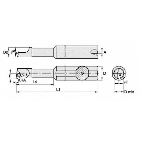 Widia 2825801 Indexable Boring Bar, QSBI375750155R, 4 in L, High Speed Steel, Triangle Insert Shape