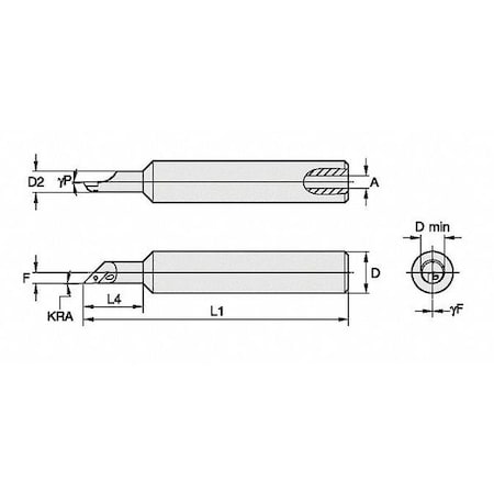 Widia 2828184 Indexable Boring Bar, GTPI37562590647R, 4 in L, High Speed Steel, 45 Degrees Diamond Insert Shape