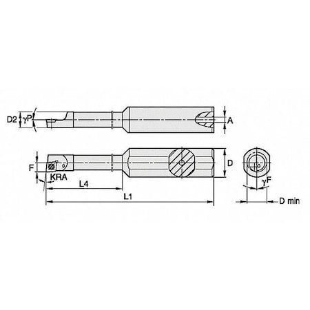 Widia 2832467 Indexable Boring Bar, CSBI20350055R, 2-3/4 in L, High Speed Steel, 80 Degrees Diamond Insert Shape