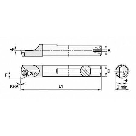 Widia 2822479 Indexable Boring Bar, SCBI750105R, 4 in L, Carbide, Triangle Insert Shape
