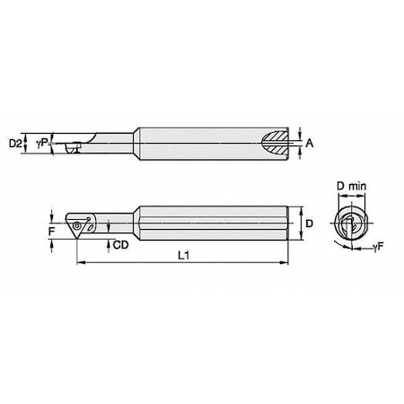 Widia 2825679 Indexable Boring Bar, QSII5006251560R, 4 in L, High Speed Steel, Triangle Insert Shape