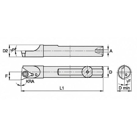 Widia 2823121 Indexable Boring Bar, SSBI1000105R, 10 in L, High Speed Steel, Triangle Insert Shape