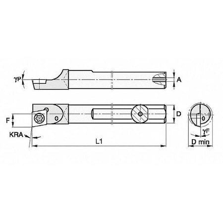 Widia 2832234 Indexable Boring Bar, CCBI31260R, 6 in L, Carbide, 80 Degrees Diamond Insert Shape