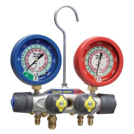Yellow Jacket 49973 Mechanical Manifold Gauge Set, 4-Valve