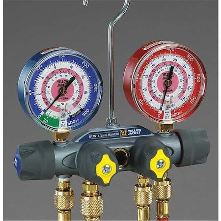 Yellow Jacket 49983 Mechanical Manifold Gauge Set, 4-Valve