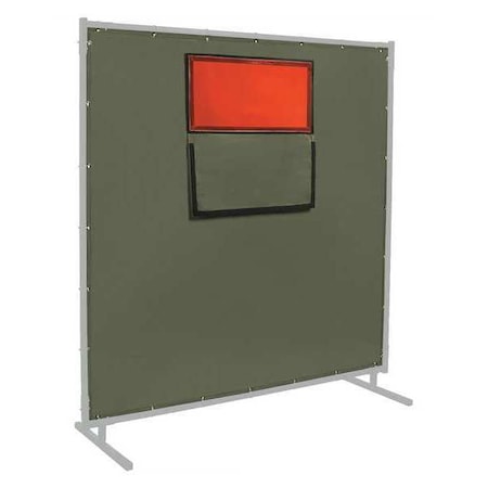 Steiner 301-338F-6X8 Welding Curtain With Window, Cotton Duck, 8 ft. W., 6 ft. H., 12 oz/sq yd, With Grommet, Olive