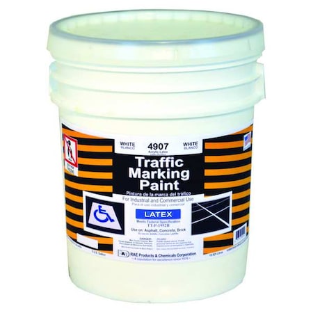 RAE 4907-05 Traffic Zone Marking Paint, 5 gal., White, Latex Acrylic -Based