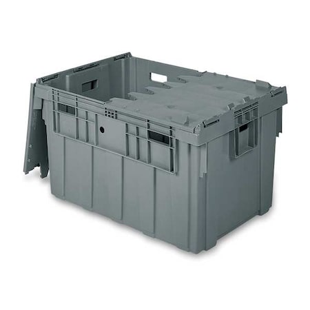 Buckhorn AS3424201201000 Attached Lid Container, 45.63 gal Volume Cap., 34 in L, 24 in W, 19 5/8 in H, Plastic, Gray