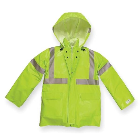 Nasco 1503JFYS Arc Flash Rain Jacket, 7.2 cal/sq cm, S, 8 oz Leather PU/PVC, Zipper Front with Dual Over Closure