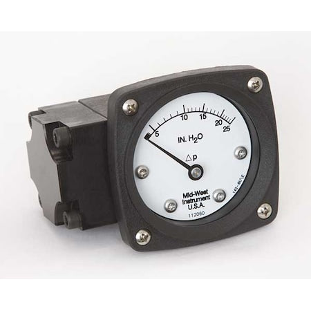 Midwest Instrument 142-AA-00-OO-25H Pressure Gauge, 0 to 25 In H2O