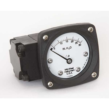 Midwest Instrument 142-AA-00-OO-30H Pressure Gauge, 0 to 30 In H2O