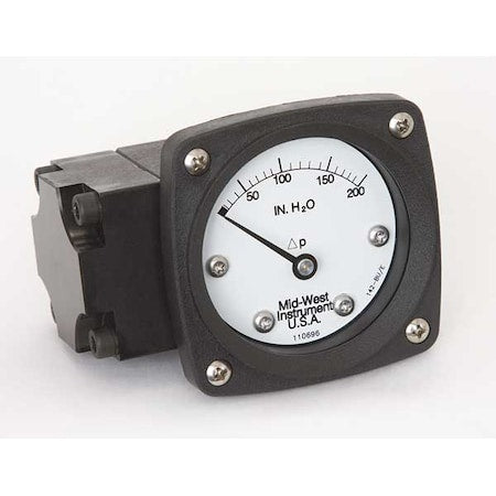 Midwest Instrument 142-AA-00-OO-200H Pressure Gauge, 0 to 200 In H2O