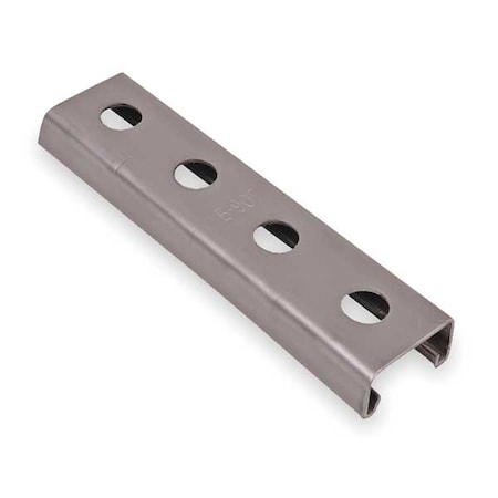 Kindorf B 907 10 SS Single Channel Strut, Punched, 304 Stainless Steel, Polished, 9/16 in Hole Size, Silver