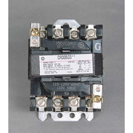 Ge CR305B002 120V AC Non-Reversing Magnetic Contactor 3P 18A NEMA 0