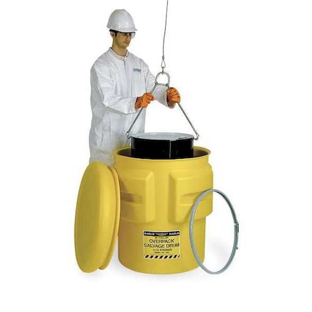 Eagle MFG 1665 Open Head Salvage Drum, Polyethylene, 65 gal, Unlined, Yellow
