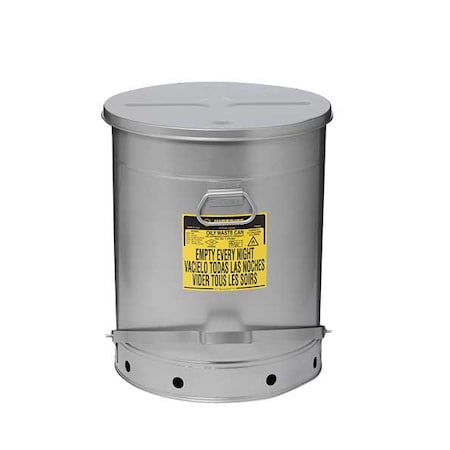 Justrite 09708 Oily Waste Can, 21 gal, Red, Steel, 23 7/16 in Height, Sound Dampening Foot Operated Self-Closing